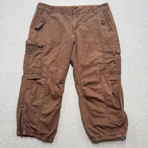 A.N.A. Capri Pants Women's 12P Brown Cargo Cropped Ankle Zip Utility Workwear